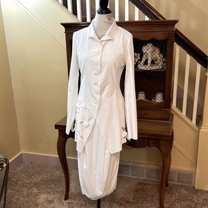 ❤️Rundholz Black Label NWT White 2 pc Jkt and Dress with Floral Cutout’s.  Sz S